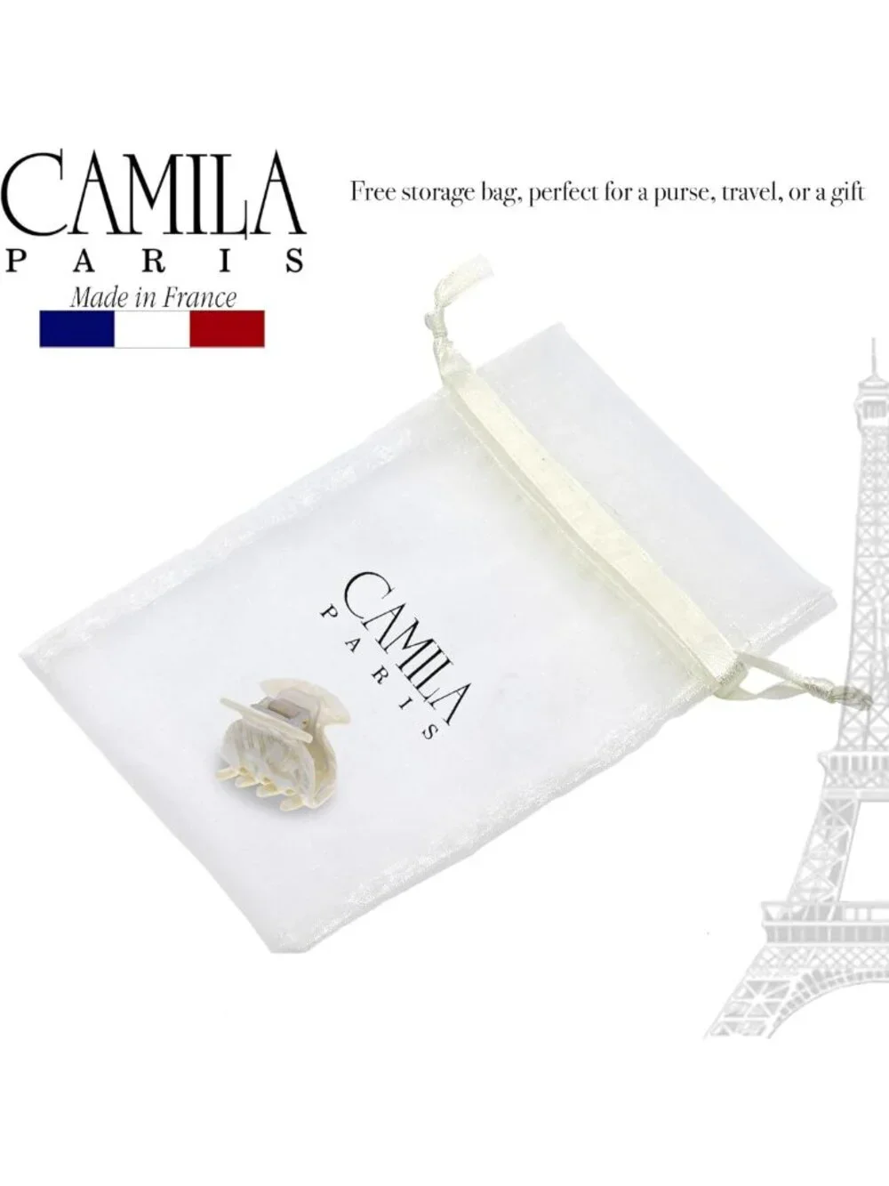 Handmade White French Hair Clip - Small Durable Jaw Claw for Women & Girls